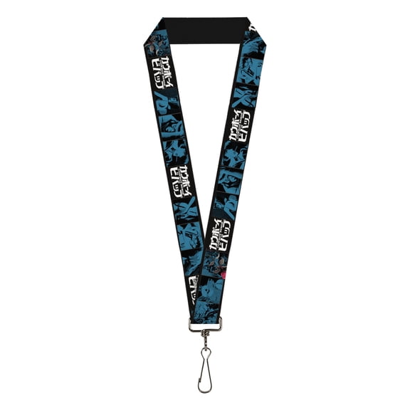 Cowboy Bebop Lanyard, Cowboy Bebop Title Logo and Character Blocks Black Blues, Elastic