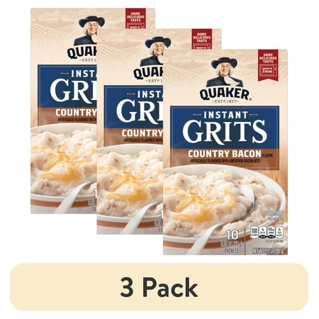 (3 pack) Quaker Instant Grits, Bacon, 9.8 oz Box