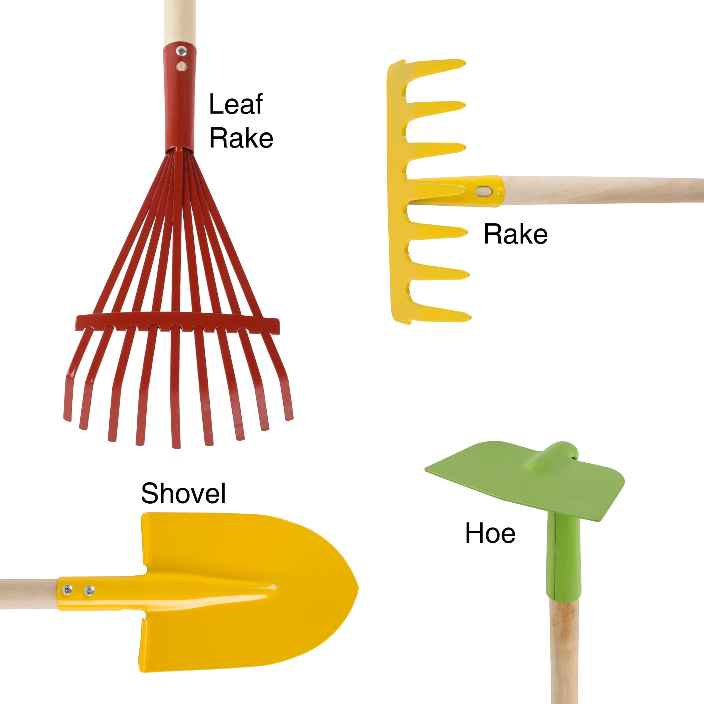 Hey! Play! Kid's Garden Tool Set with Long Wood Handles, 4-Piece