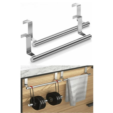 USTOP 2 Pack White Stainless Steel, Over Door Towel Rack, No Drill Door Mounted , Space Saving & Easy Install , for Bathroom Bedroom Closet Organization
