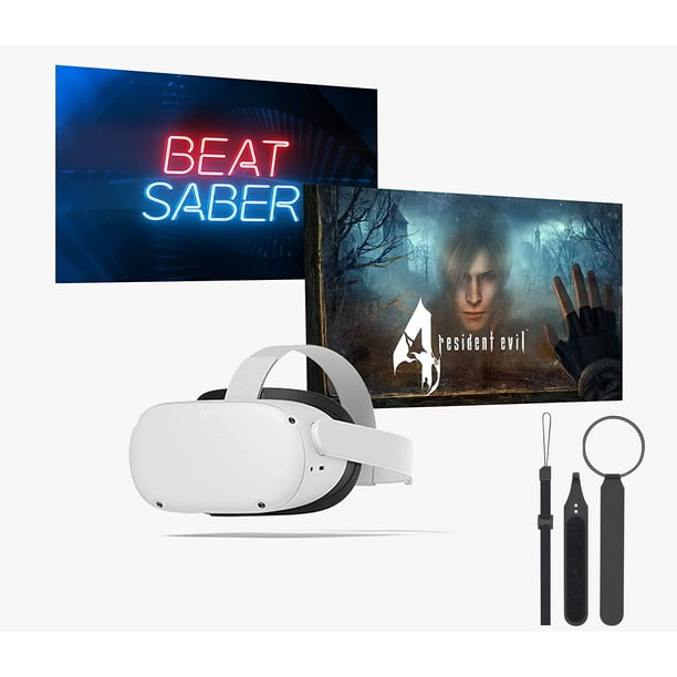 Meta Quest 2(Oculus)-Advanced All-In-One Virtual Reality Headset — 128 GB with Resident Evil 4 and Beat Saber + Mazepoly Knuckle Straps