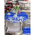 thumbnail image 4 of Outdoor Tablecloth with Umbrella Hole and Zipper, Merry Christmas Round Table Cloth 60 Inch Waterproof Tablecloth, Winter Snowflake Xmas Aesthetic Blue Picnic Table Cover for Patio Camping, 4 of 7