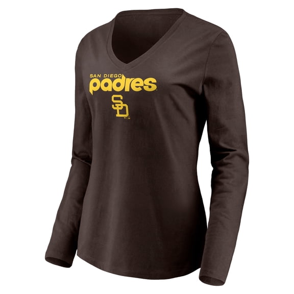 Women's Brown San Diego Padres Cooperstown Collection Wahconah Long Sleeve V-Neck T-Shirt