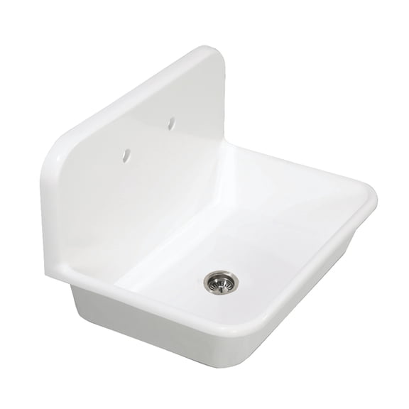 Gourmetier GKTA302119 Arcticstone 30-Inch Solid Surface White Stone Single Bowl Top-Mount Kitchen Sink with Backsplash and Strainer in Matte White