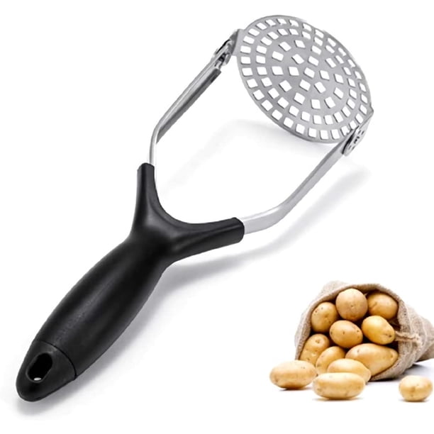 Triturador de patatas, prensa de verduras de acero inoxidable, pelador de trituradora de patatas suave, prensa de frutas, triturador de patatas, cómodo mango de silicona Adepaton YQ-1087