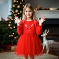 thumbnail image 5 of Otqutp Girls Christmas Mesh Tulle Dress Kids Double-Layer Outfit Toddler Cute Reindeer Lightweight Holiday Party Tutu Dresses, 5 of 7
