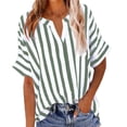 thumbnail image 2 of YHAJDS Polo Shirts for Women Fashion Short Sleeve V Neck Cotton Linen Like Stripe Casual Button Pocket Open Front Shirt, 2 of 5