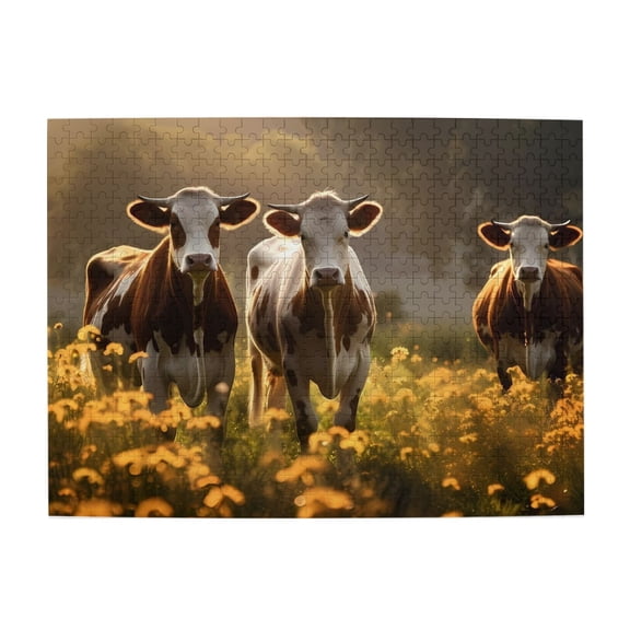 500-Piece Wooden Jigsaw Puzzle for Adults - Cows Meadow Sunlight Field , Interlocking Pieces with Guide Letters, Holiday Gift & Home Decor