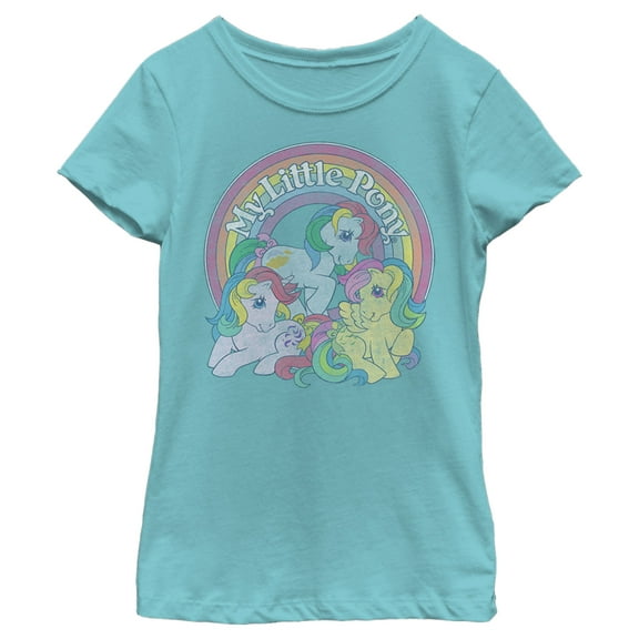 Girl's My Little Pony Retro Rainbow Friends Graphic Tee Tahiti Blue Large