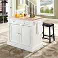 thumbnail image 2 of OXFORD BUTCHER BLOCK TOP KITCHEN ISLAND IN WHITE FINISH WITH 24" BLACK UPHOLSTERED SADDLE STOOLS, 2 of 6