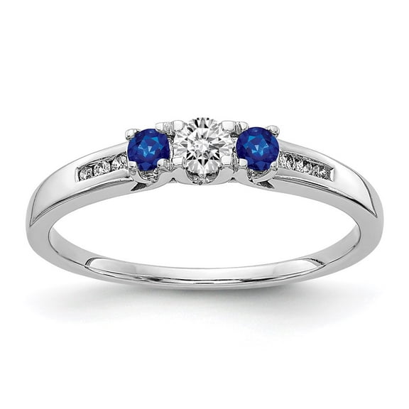 14K White Gold Ring Band Gemstone Sapphire Blue Diamond &