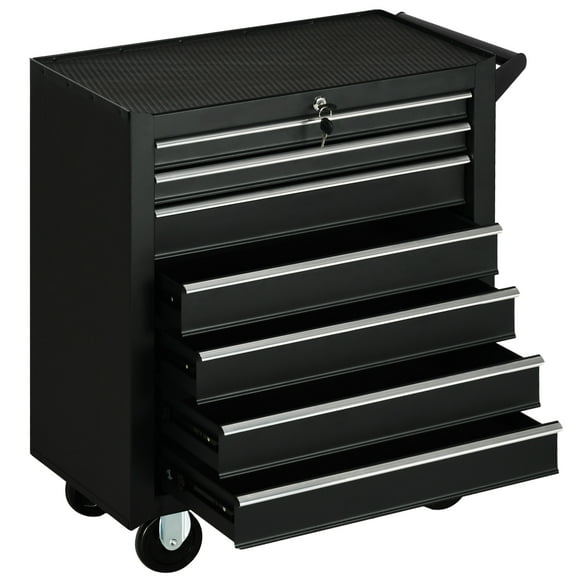 HOMCOM 7 Drawer Tool Chest Mobile Lockable Toolbox with Handle and Wheels