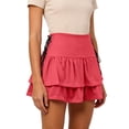 thumbnail image 5 of TaTaai Women's Solid High Waisted A-Line Mini Skirt Tiered Ruffle Tie Waist Double Layer Hem Vintage Style for Casual Summer Daily Wear Gift, 5 of 5
