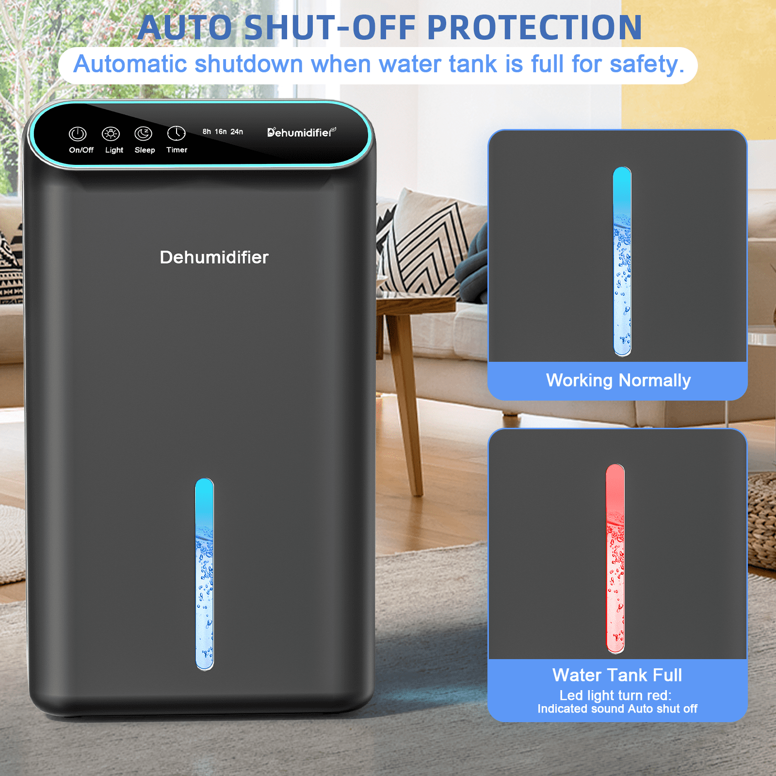 Zeova Dehumidifier, 86 OZ Dehumidifiers for Home (800 Sq.ft), Dehumidifier for Bedroom with Essential Oil Diffuser, 7 Color LED Light, 24H Timer, Auto Shut-off, Ideal for Bathroom Closet RV (Black)