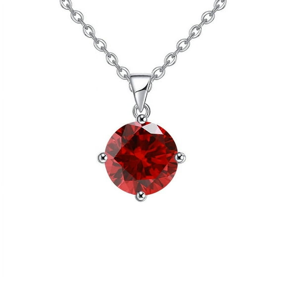 Bonjour Jewelry 18K White Gold 1 Carat Created Ruby Round Stud Necklace Plated 18 Inch