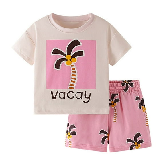 Toddler Girl Outfits Girls Clothes Cartoon Printed Loose Cutet Shirt Grid Shorts Sets for Kids Size 2-3T