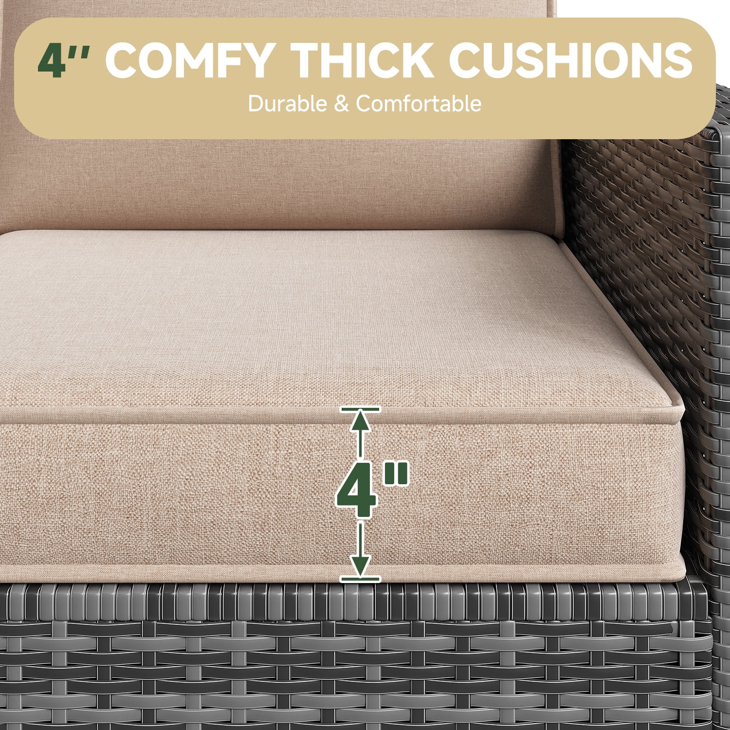 BaPiPro 4-Person Beige Outdoor Sectional Sofa Cushions, Waterproof Polyester Patio Cushions with High-Density Sponge, No Assembly Required, for Backyard, Balcony, Deck, Poolside