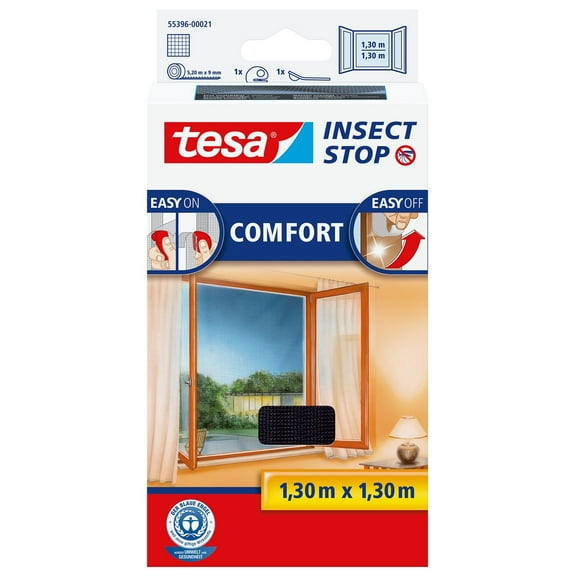 tesa Insect Stop COMFORT for Windows - Window Screen with Self-Adhesive Hook & Loop - Insect Me