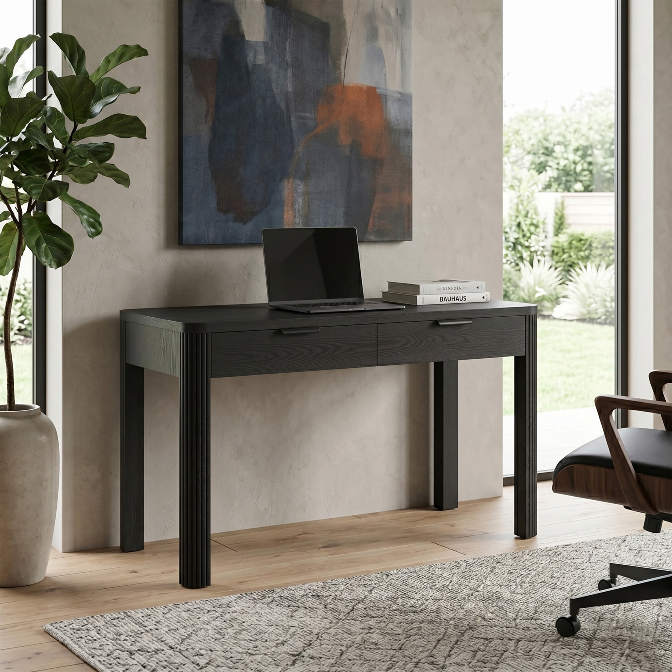 Evelyn&Zoe Modern/Contemporary 48" Wide Black Grain Home Office