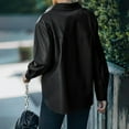 thumbnail image 3 of Women's Button Lapel Jacket Casual Short Long Sleeve Blazer Chest Pocket PU Leather, 3 of 3