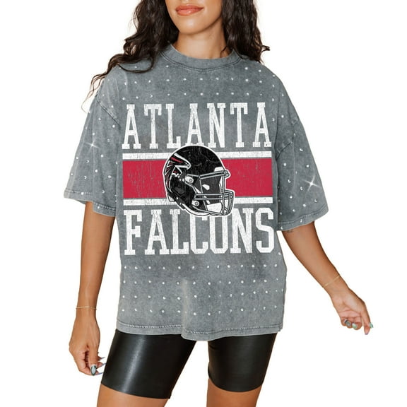 Women's Gameday Couture Gray Atlanta Falcons Oversized Mini Rhinestone Classic T-Shirt