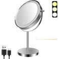 thumbnail image 1 of Bufccy Lighted Makeup Mirror with Magnification, 10X & 1X, 360° Rotation, LED Lights, 3 Colors Dimmable, Rechargeable, Vanity Mirror for Makeup, Bathroom, Hotel, Spa & Salon, 1 of 6