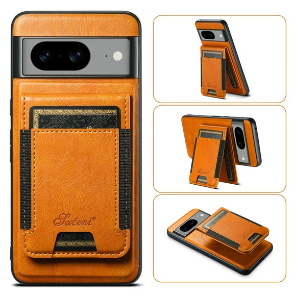 for Google Pixel 8A Wallet Case, [Magnetic 2-in-1 Detachable Card Holder] Back Flip Kickstand Phone Case Support Wireless Charging PU Leather Shockproof Women Men Cover, Khaki