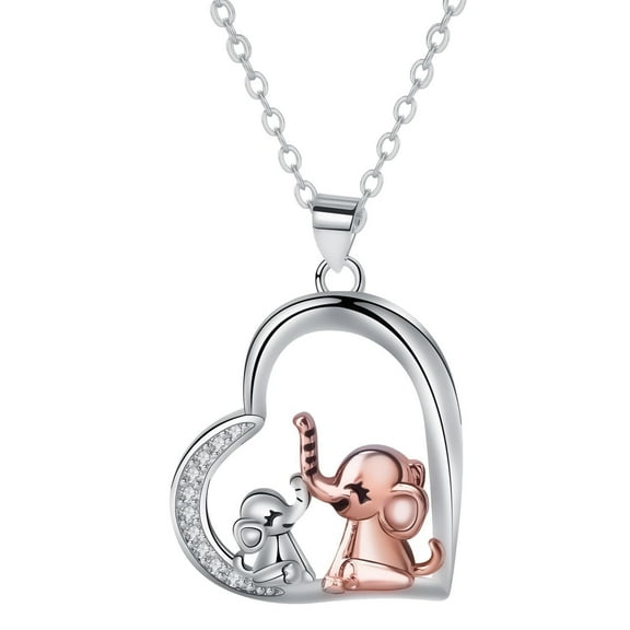 Elephant Necklace for Women, White Gold Plated Mom Elephant Necklace for Mother's Day Birthday