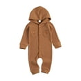 thumbnail image 1 of Douhoow Baby Boy Hooded Bodysuit Fall Solid Front Single Breasted Waffle Romper, 1 of 8