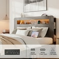 thumbnail image 3 of Yoneston Queen Size Power Outlet Bed Frame with 2-Tier Wood Storage Headboard, Metal Platform Bed Frame with LED Light and Side Bookshelves, Dark Gray, 3 of 6