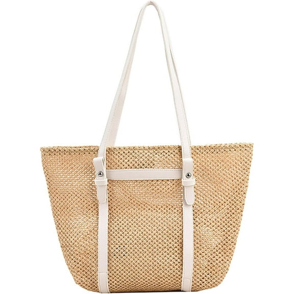 Kukuzhu Straw Beach Bag, Summer Woven Tote Bag Large Shoulder Handbag Straw Purses and Handbags for Women Vacation