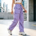 thumbnail image 6 of CPNG Girls Cargo Pants Solid Color Elastic High Waist Straight Wide Leg Baggy Cargo Sweatpants Lightweight Streetwear Casual Cargo Trousers, 6 of 7
