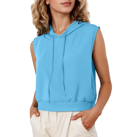 XIAOCHA Womens Sleeveless Hoodie Cropped Sleeveless Hooded Pullover Hoodie Breathable Minimalist Active Hoodies