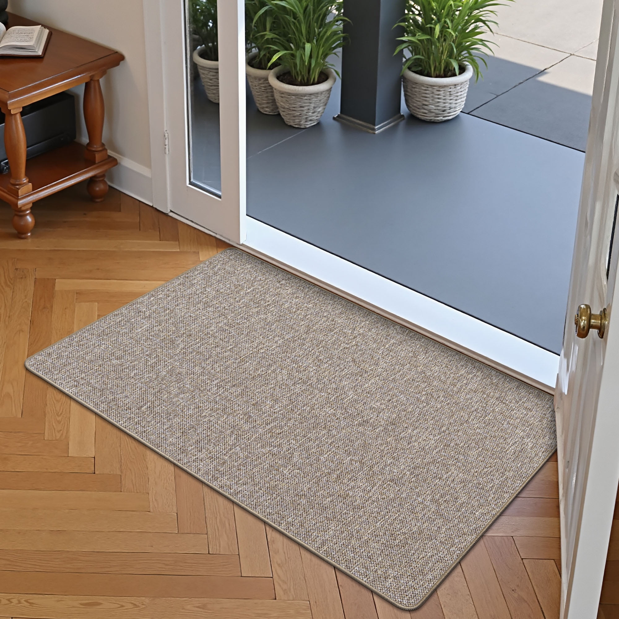 FRABE Ultra Thin Door Mat for Entryway, Low Profile Non Slip Rubber Backing Indoor Doormat, Easy Clean Welcome Entrance Mat for Inside House, Patio, Khaki 24"x36"