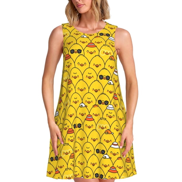 Fotbe Cute Funny Chicken Vestido de Verano sin Mangas para Mujer – Vestido Midi Línea A, Estilo Camiseta Floral, Vestido Playero Casual y Fluido