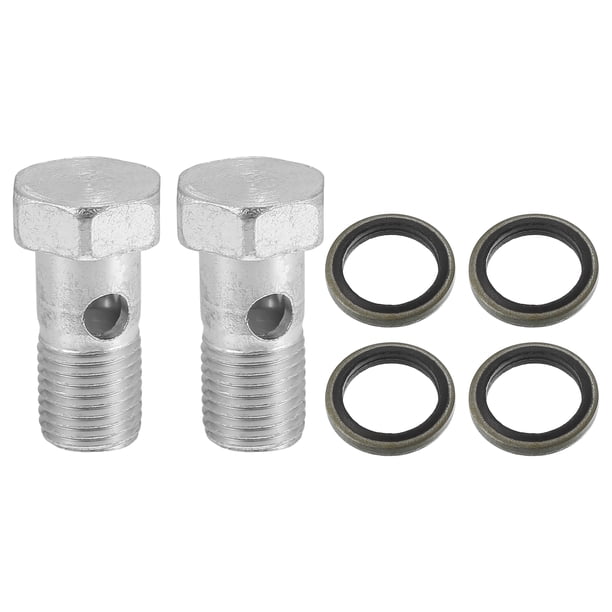 Juego de 2 adaptadores de montaje de freno de perno de coche M14x1.25 rosca de línea de freno perno único con 4 arandelas de cobre