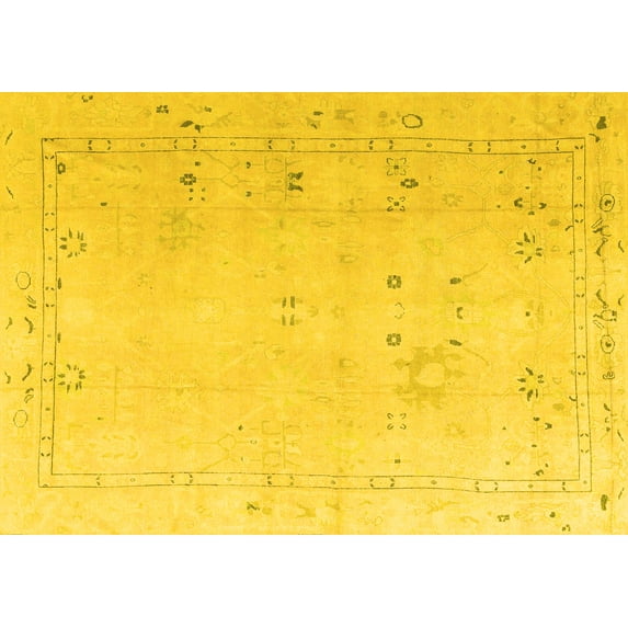Ahgly Company Machine Washable Indoor Rectangle Oriental Yellow Traditional Area Rugs, 2' x 4'