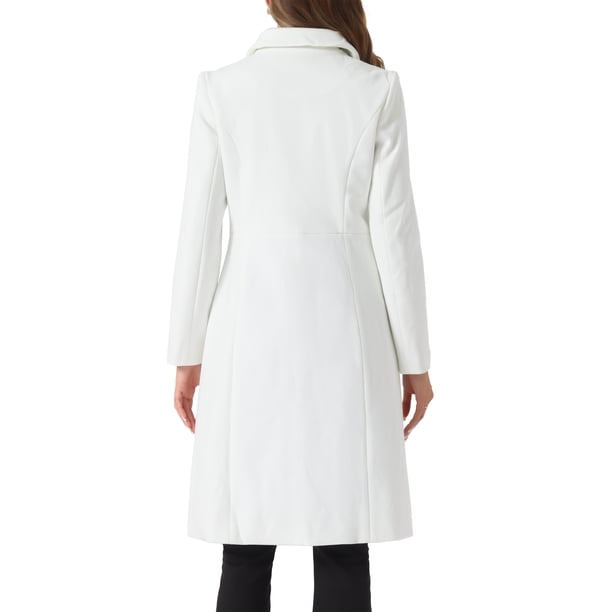 womens winter white dress coats Inspire Chic Collar Coat for Women's Buttons Long Sleeve A-Line Casual Long XS Cream Navy Copper Dress - Pair it with jeans spo-individual Color:Off White/ Silver