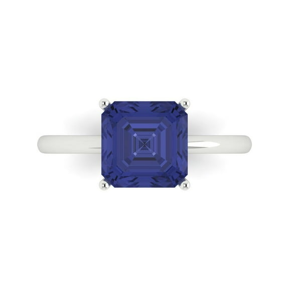 Solitaire Engagement Ring for Women - 2.5ct Simulated Tanzanite in 18K White Gold Promise Ring