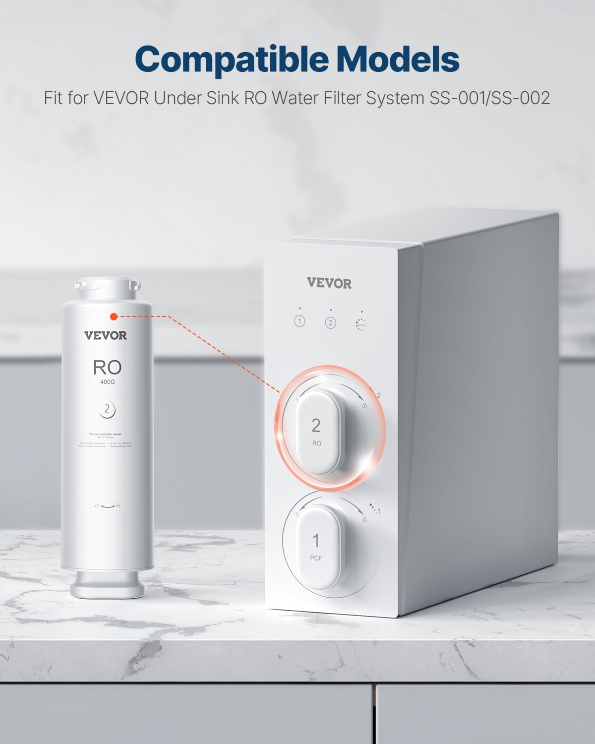 VEVOR Reverse Osmosis System, 400 GPD 9-stage Reverse Osmosis Water Filter Replacement, RO Filter Cartridge for 24 Months, Reduces Lead, Chlorine, Rust, Compatible with SS-001 Under Sink Water Filter