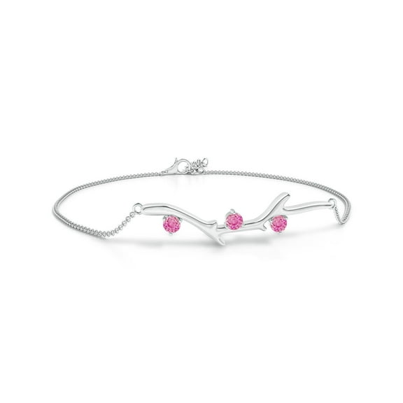 ANGARA Natural Nature Inspired Pink Sapphire Tree Branch Bracelet in 14K White Gold for Women (Size-3mm) | September Birthstone, Anniversary, Jewelry Gift for Women | Natural Pink Sapphire Bracelet