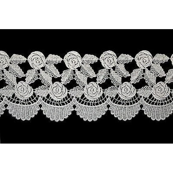Lily 4.5" White Rose Flower Leaf Scalloped Trim Floral Venice Lace by Yard