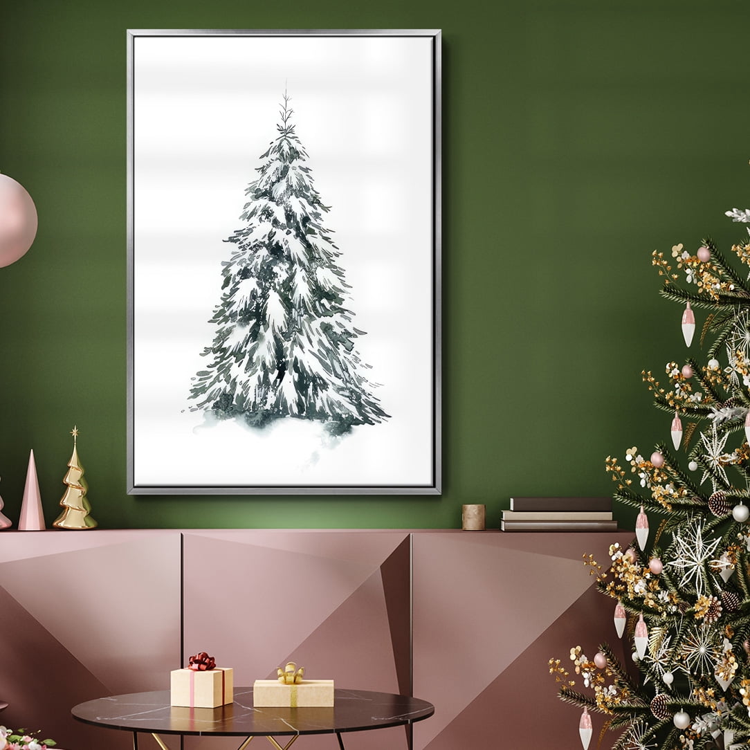 Blue Spruce II - Framed Gallery Wrapped Holiday Canvas - 17 x 25 - Silver Frame