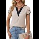 thumbnail image 1 of Camiseta de Corta con Cuello en V para Mujer, Color Albaricoque S, 1 of 8