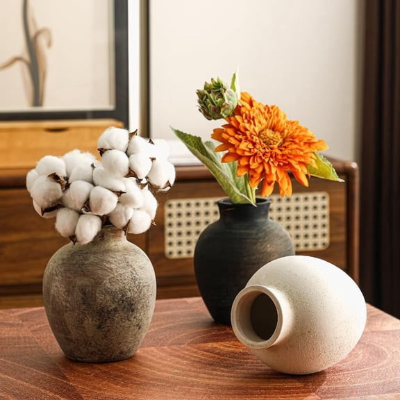 White Ceramic Vase Handmade Stoneware Pottery - Sand White Narrow Opening for Dried Flowers, Rustic Minimalist Home Decor (6 inch