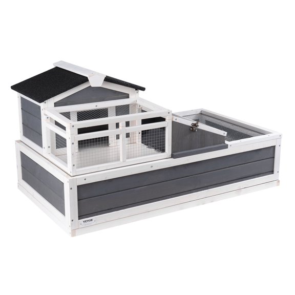 VEVOR 3-Room Tortoise House,Tortoise Habitat with Balcony & 2 Stories, Wooden Tortoise Enclosure Indoor & Outdoor with Ramp, Tray, Openable Roof, Large Reptile Cage, 44" x 25.6"x 24"