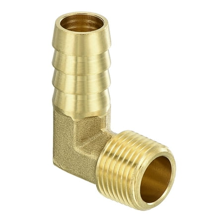 Brass Hose Barbed Elbow Fitting, 1/2" Barbx3/8" NPT Male 90 Degree