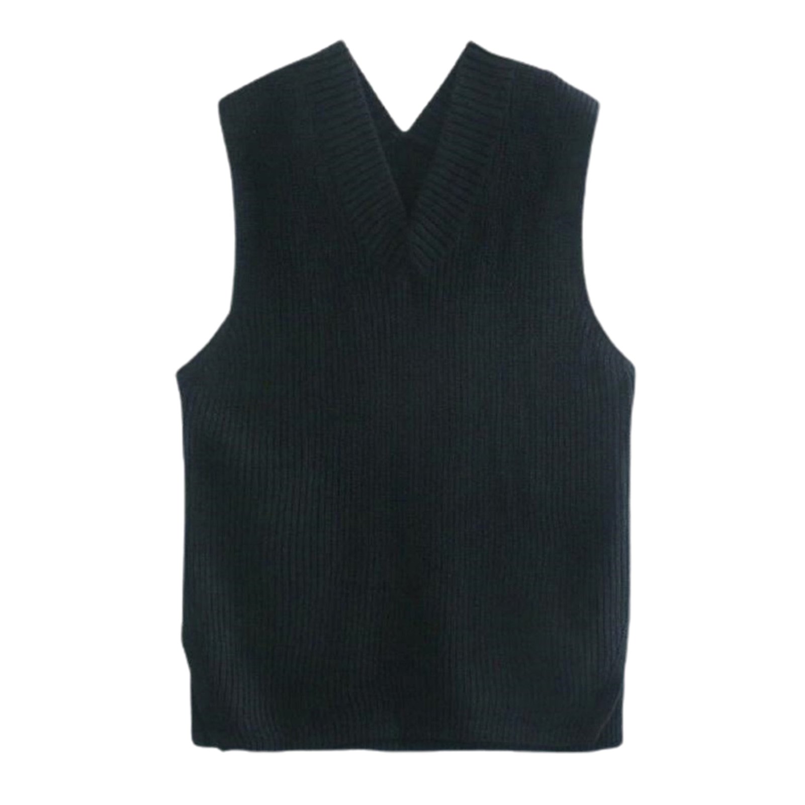 PERZOE Sweater Vest Women Sweater Vest Solid Color Loose V Neck Sleeveless  Waistcoat Autumn Winter Split Knitting Vest Top Streetwear 