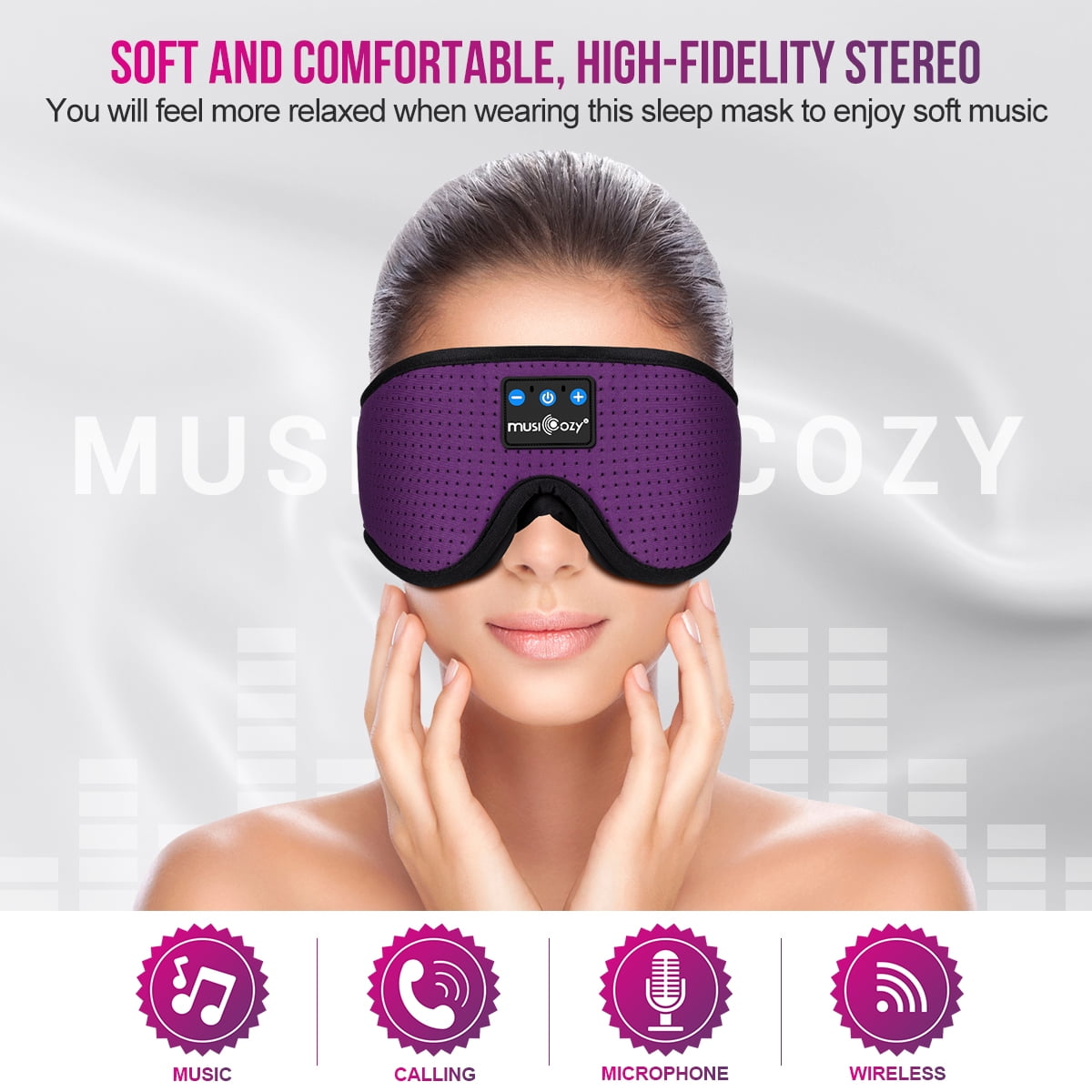 MUSICOZY - 3D Bluetooth 5.4 Sleep Headphones, Headband Sleep Headphones for Side Sleepers, Breathable Wireless Eye Mask, for Women and Men, Travel