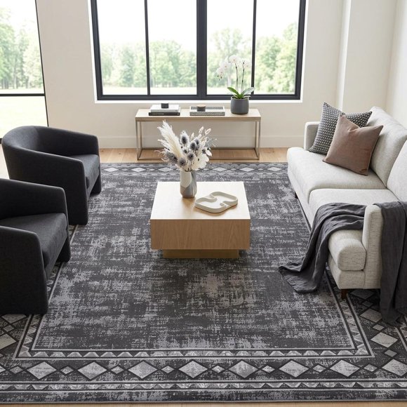 HIWEAVER Large Area Rug for Living Room Bedroom Border Non-Slip Washable Accent Carpet
